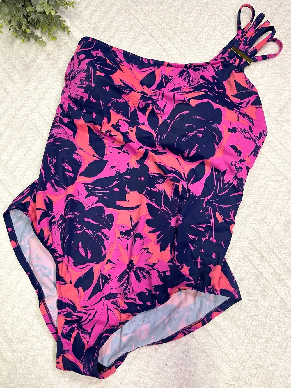Aqua Green Floral One-Piece Swimsuit in Pink & Navy Size XL